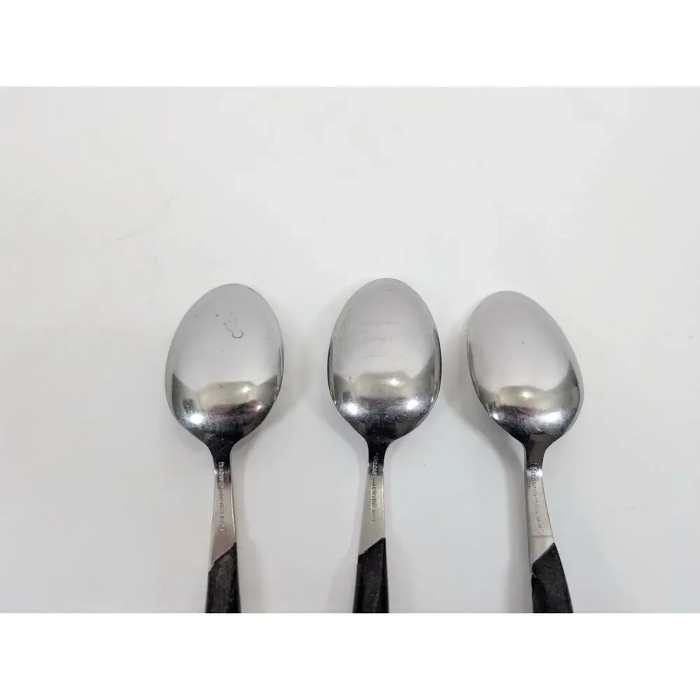 Vintage Eldan ELD2 Serving Spoons Lot of 3 Black Handle Stainless Steel